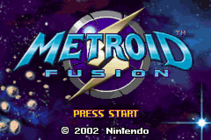 Pantalla del título de Metroid Fusion. Una de esas imágenes que se pueden escuchar.