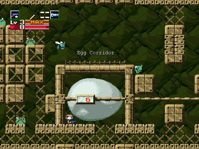 Captura de pantalla que muestra el Egg Corridor, una larga sección horizontal plagada de gigantescos huevos. ¿Qué habrá dentro de ellos?