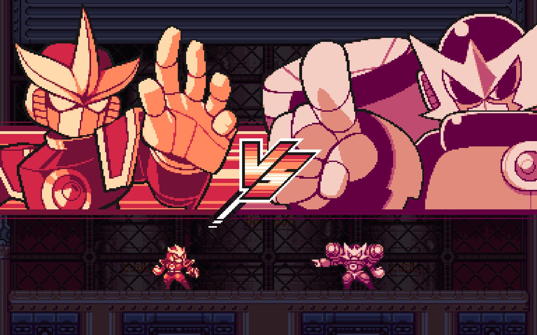 Captura de pantalla que muestra la animación con la que da comienzo cada pelea contra un jefe de fin de zona.