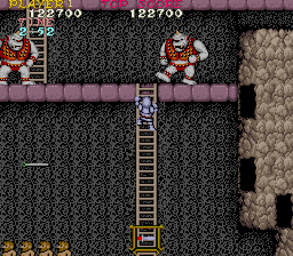 Captura de pantalla que muestra la escalada inicial del Nivel 6 de Ghosts 'n Goblins.