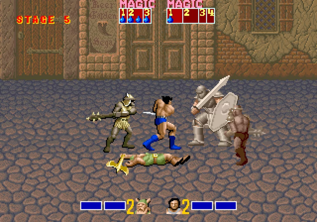 Captura de pantalla de Golden Axe, en el modo para dos jugadores.