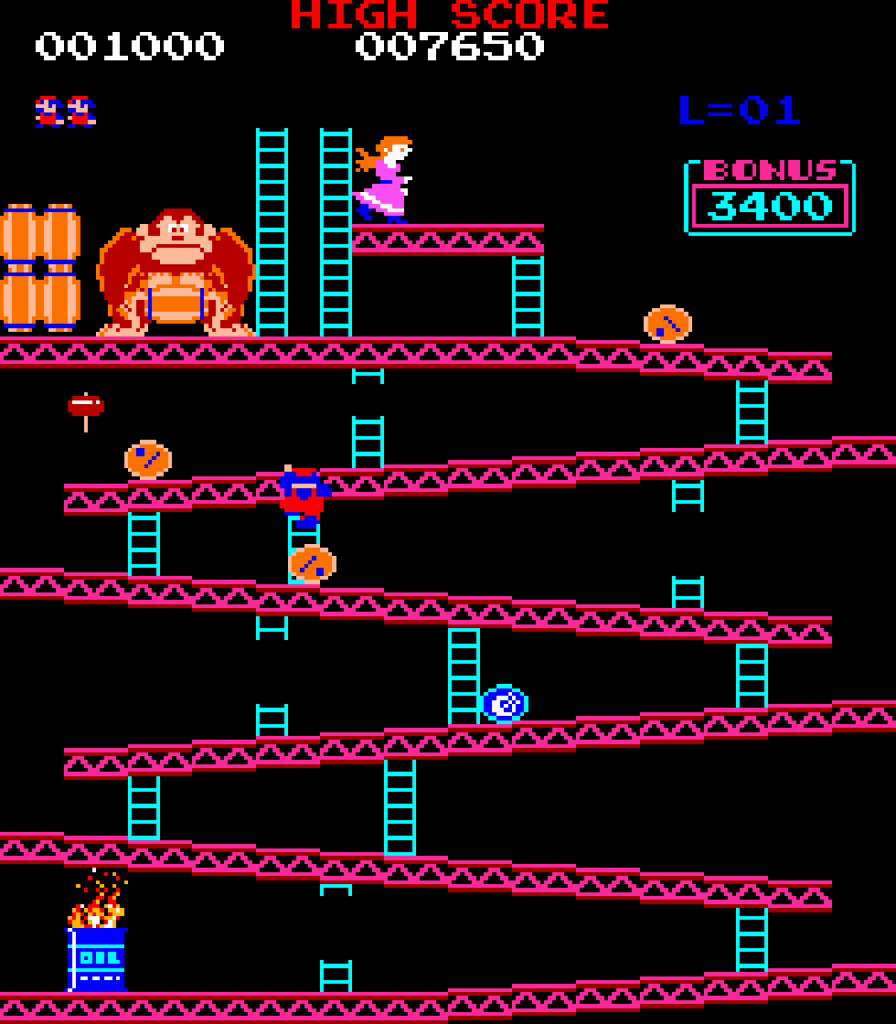 Captura de pantalla del primer nivel de Donkey Kong.