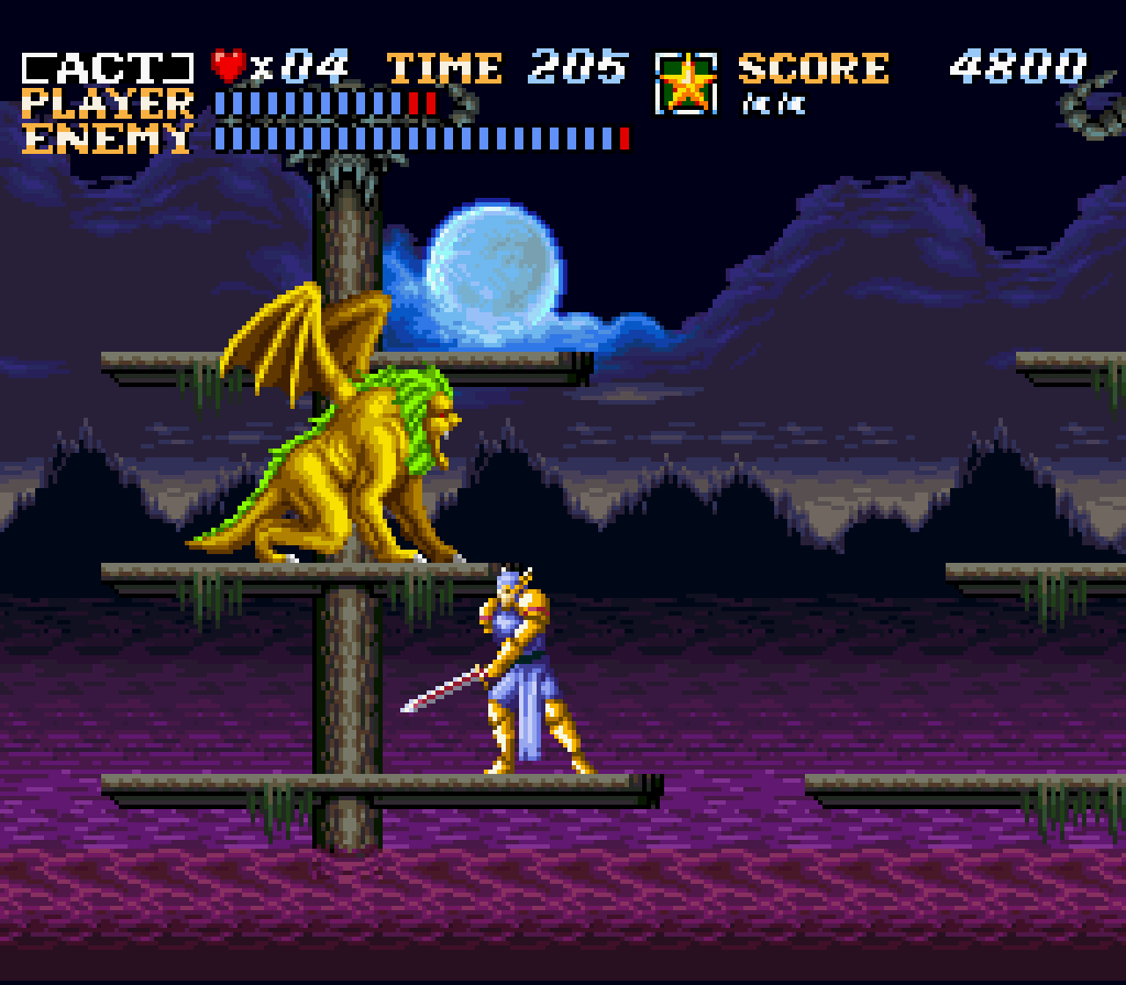 Imagen de ActRaiser, mostrando el combate contra la mantícora.