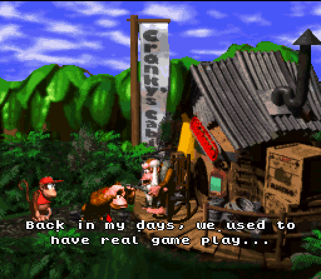 Captura de pantalla de los consejos de Cranky Kong.